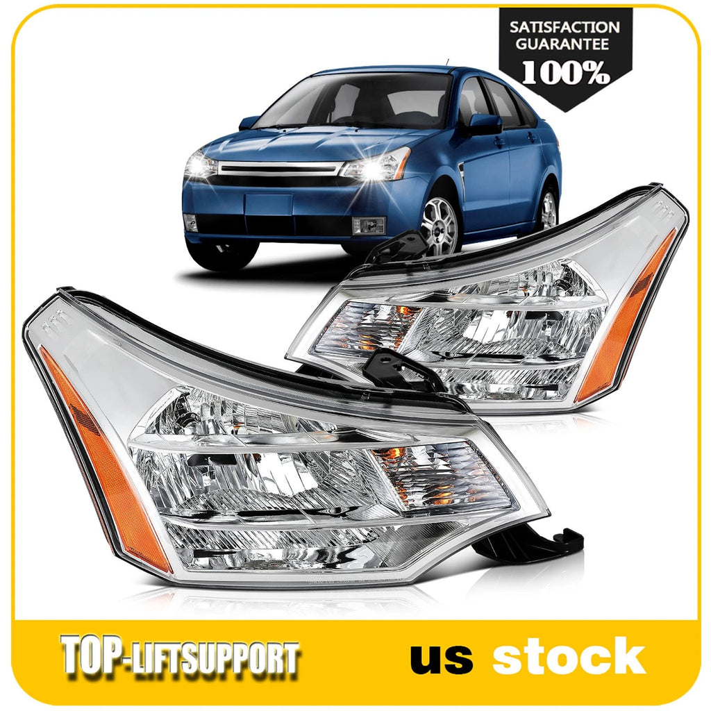 2X Chrome Headlights with Bulbs for Ford Focus (2008–2011)