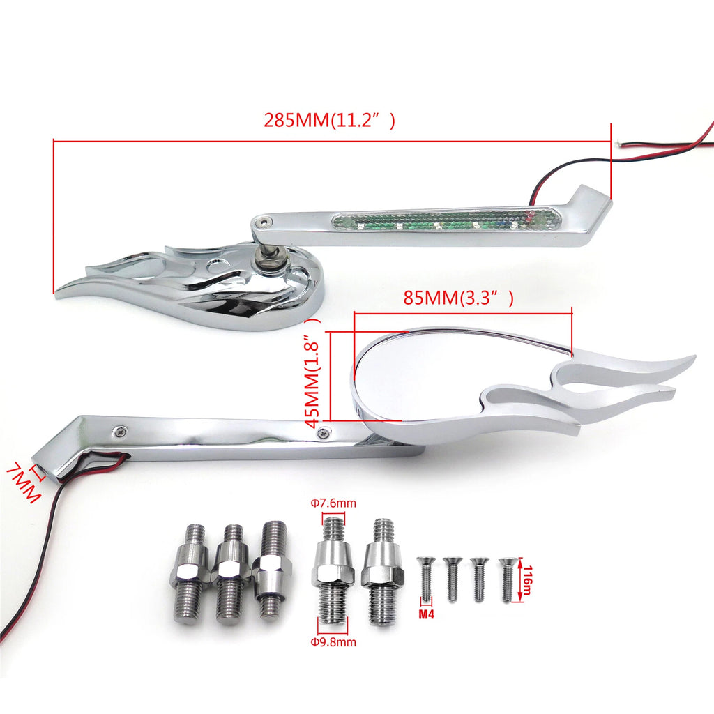 Flame LED Turn Signal Integrated Mirrors for Honda Kawasaki Suzuki (All Years)