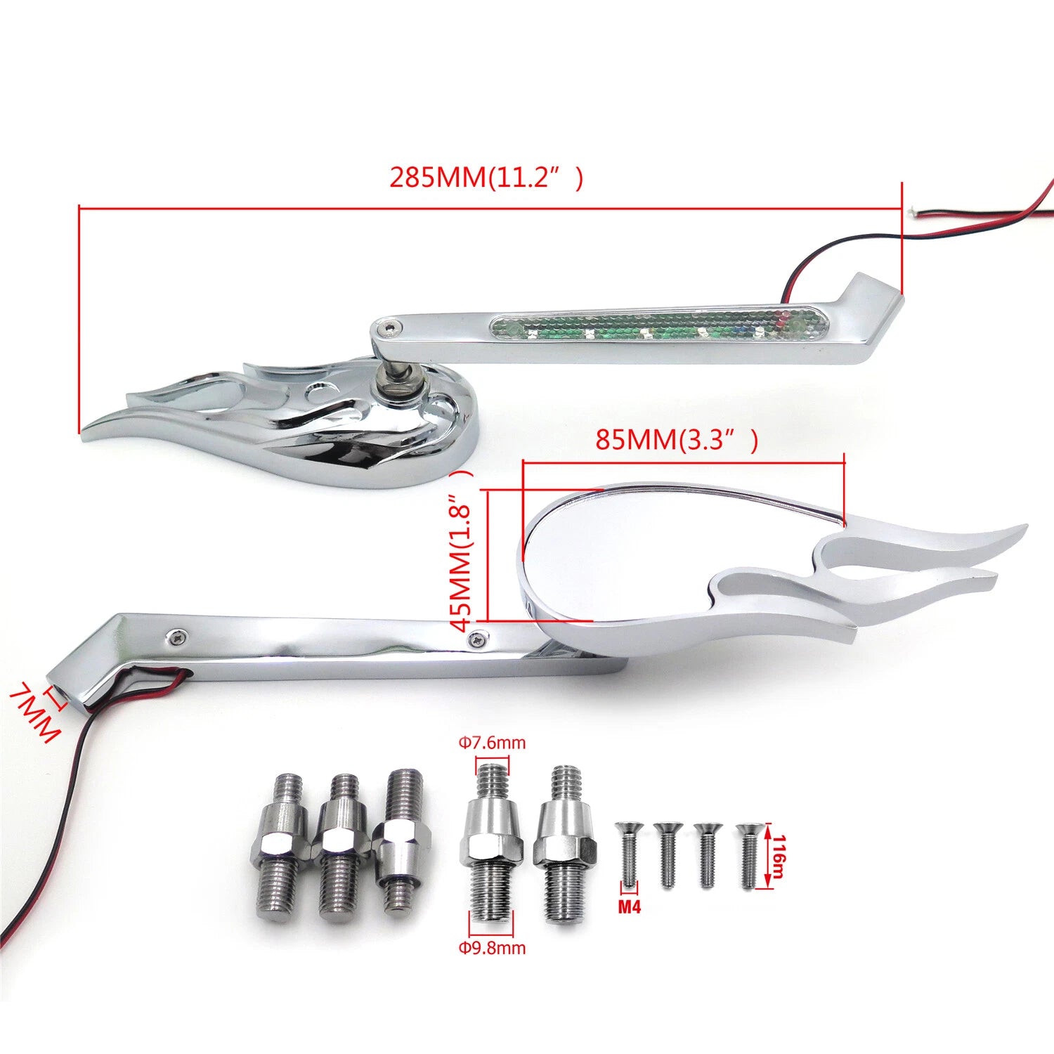 Flame LED Turn Signal Integrated Mirrors for Honda Kawasaki Suzuki (All Years)