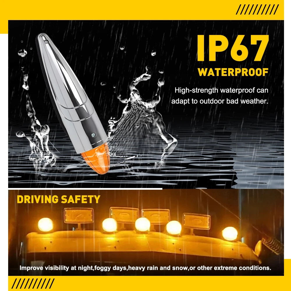 5X Amber 17-LED Torpedo Cab Marker Roof Light for Peterbilt Kenworth Mack
