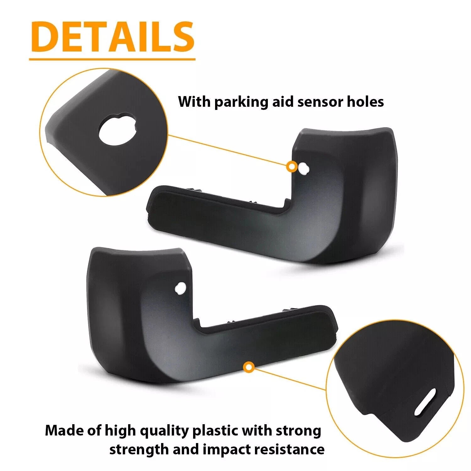 Pair of Rear Bumper End Caps for Toyota Tacoma (2016–2023) Black w/ Sensor Holes
