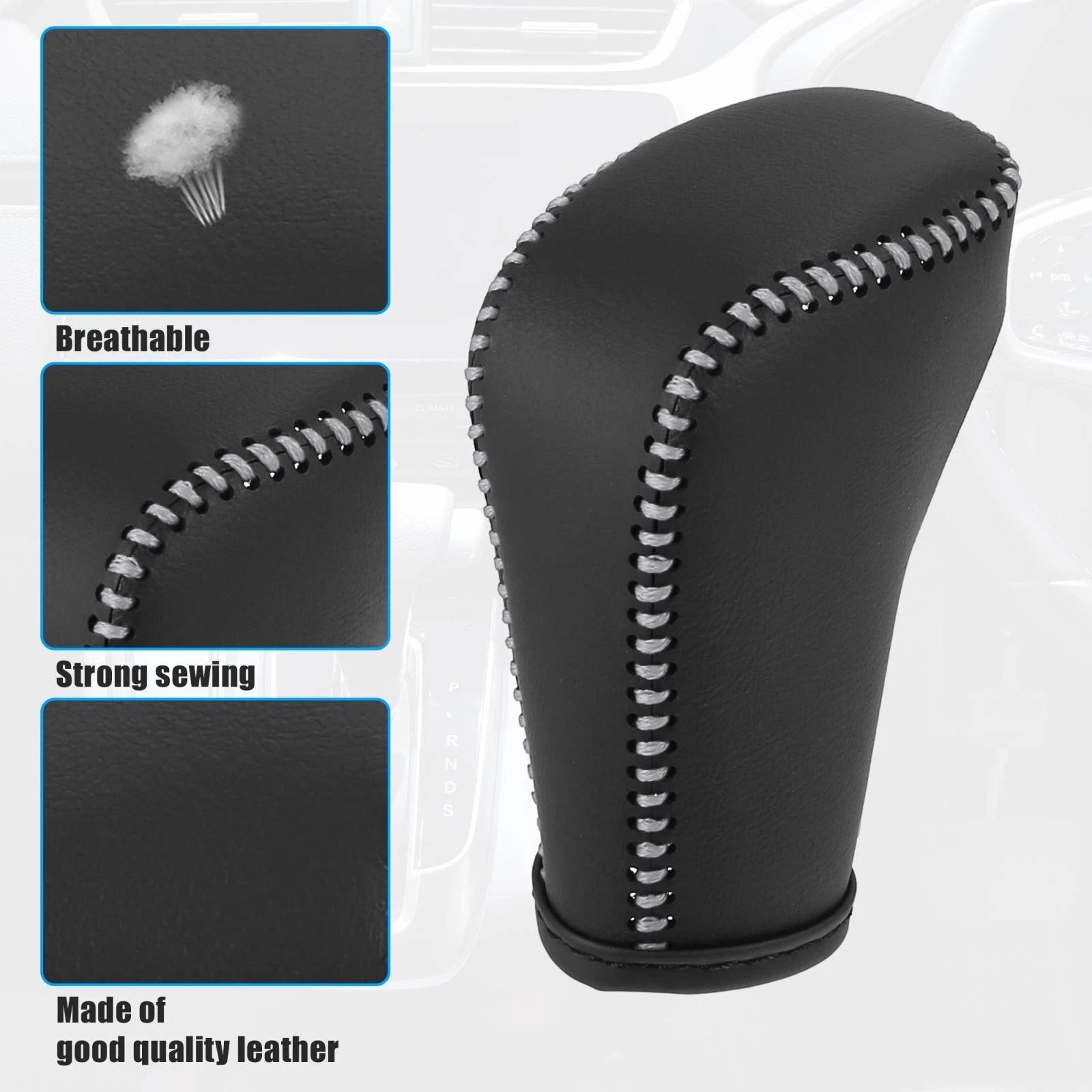 Shift Knob Cover for Honda Accord (2018–2022) - Black, Gray Stitches