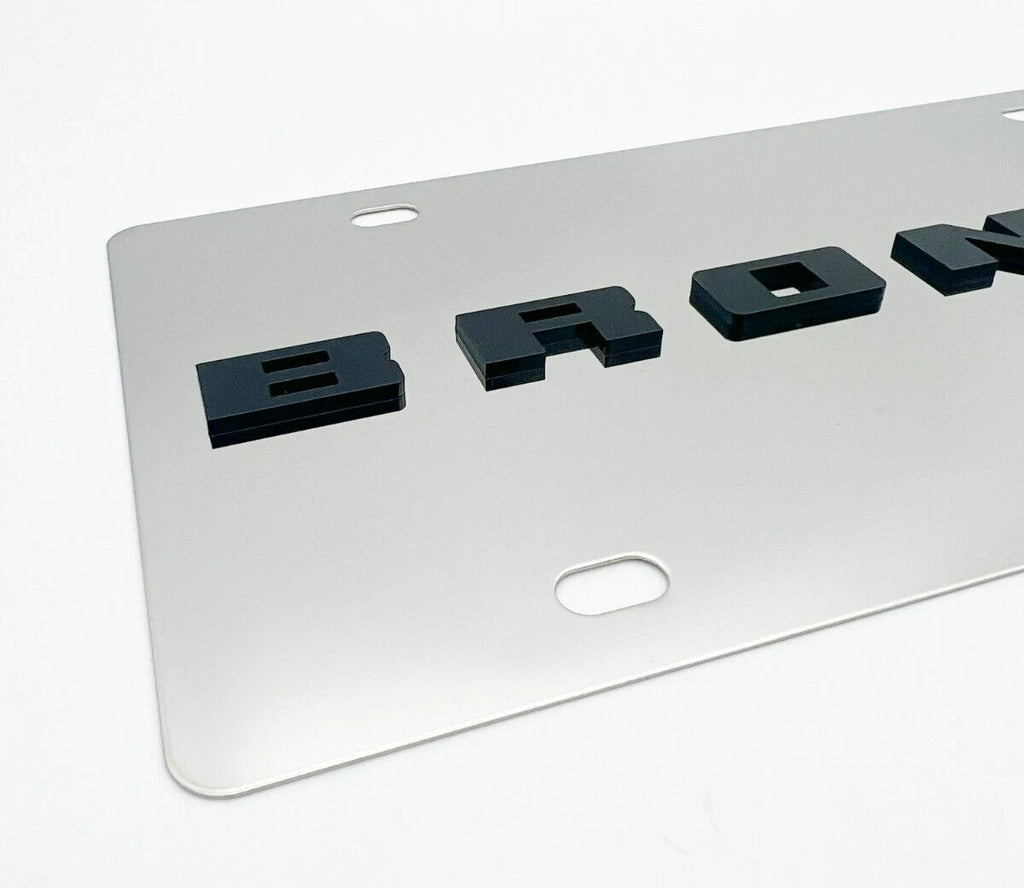 Chrome Metal License Plate for Ford Bronco Block Letters Logo (1966–2023)