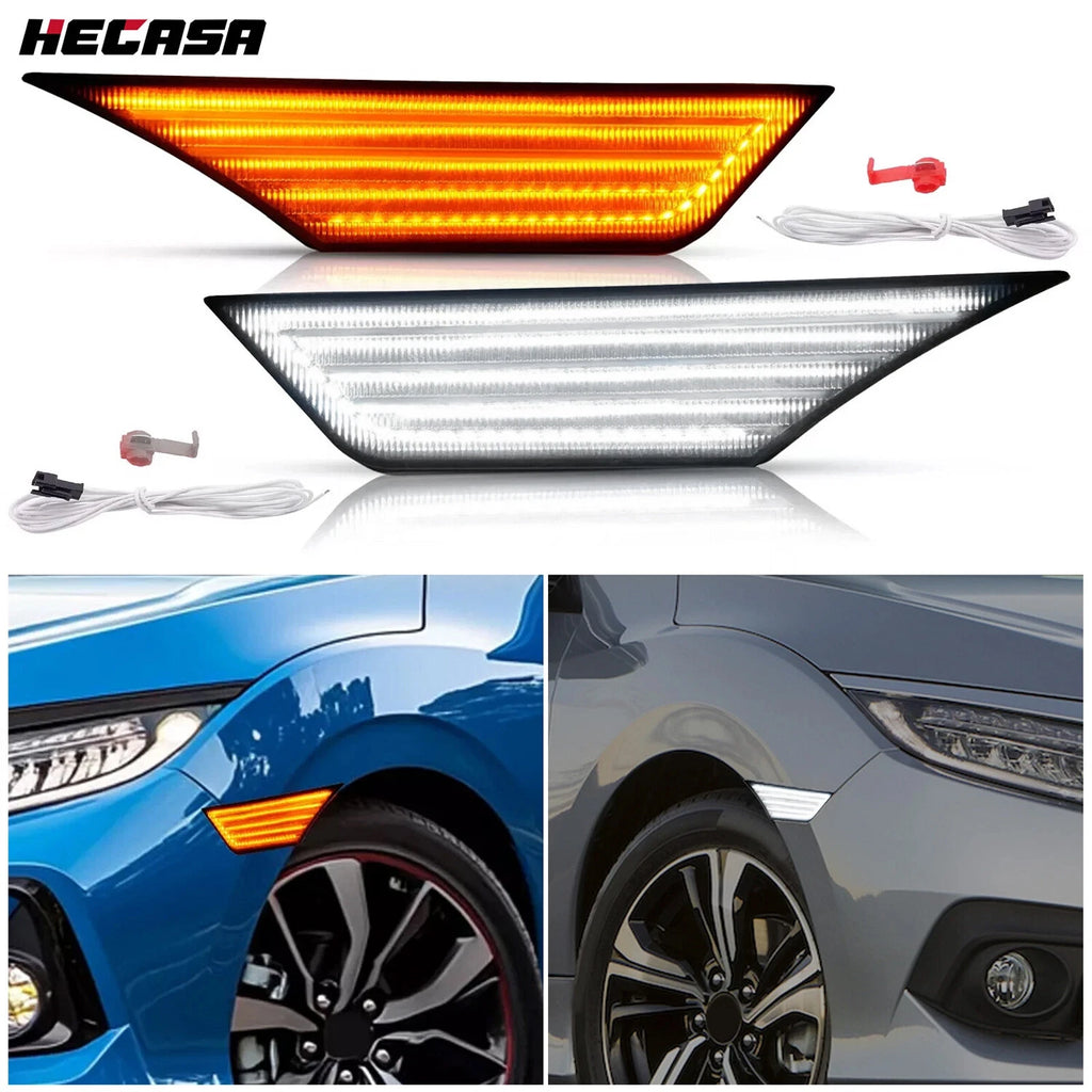 2X Smoke Switchback Sequential LED Side Marker Lights for Honda Civic (2016–2021)