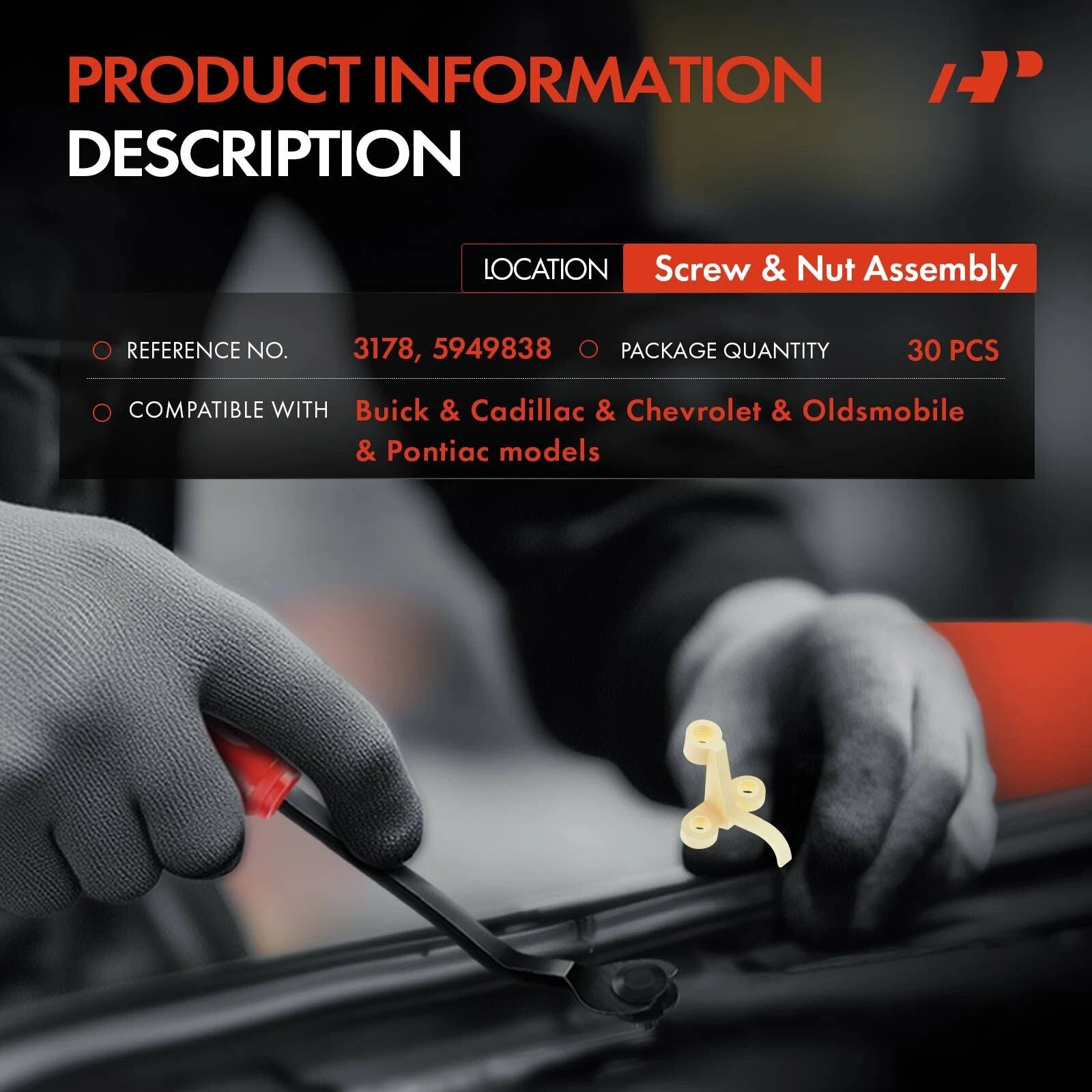 Headlight Adjusting Screw & Nut Retainer Clips for GM (30-Pack)