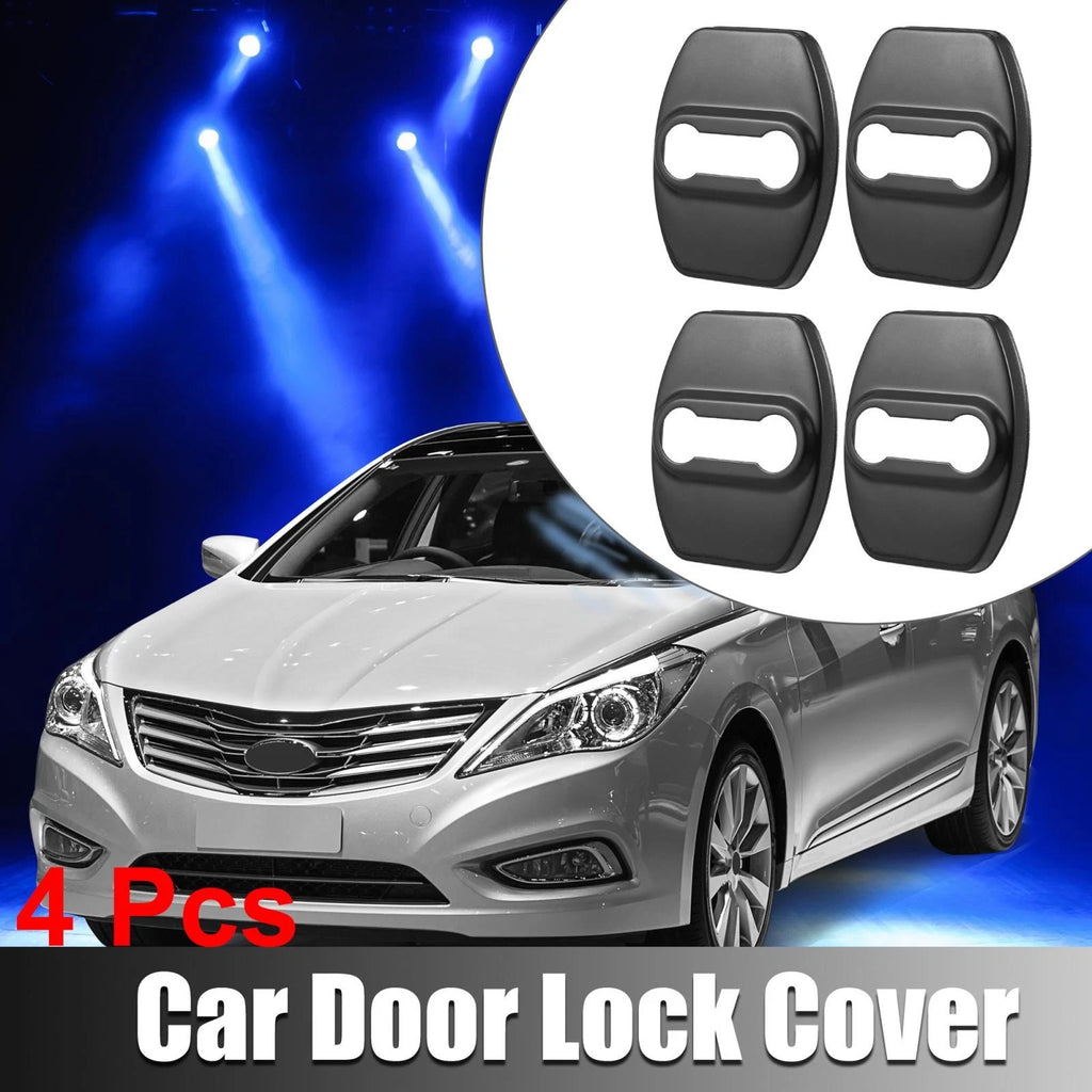 Set of 4 Car Door Lock Latch Covers for Hyundai Kia (Stainless Steel, Black)