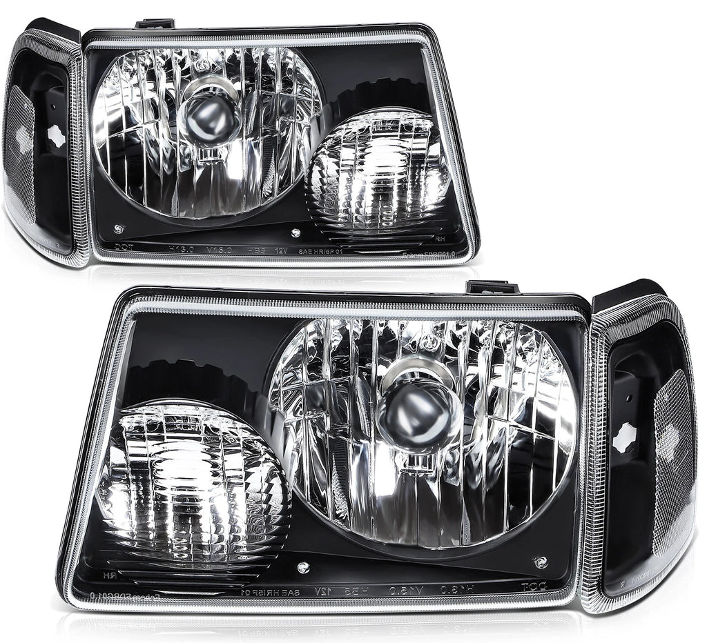 Set of 2 Headlight Assemblies for Ford Ranger (2001–2011) Black Housing