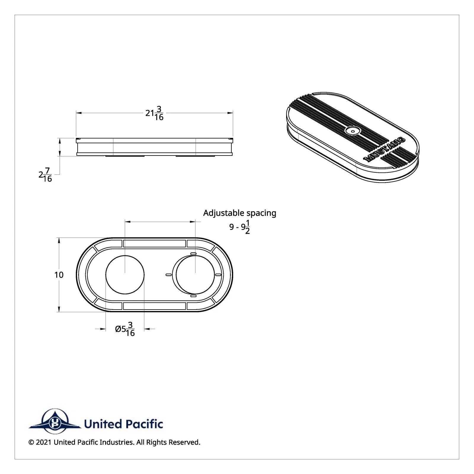 Air Cleaner Assembly Aluminum Oval Mustang Script for Ford Mustang (1965–1966)