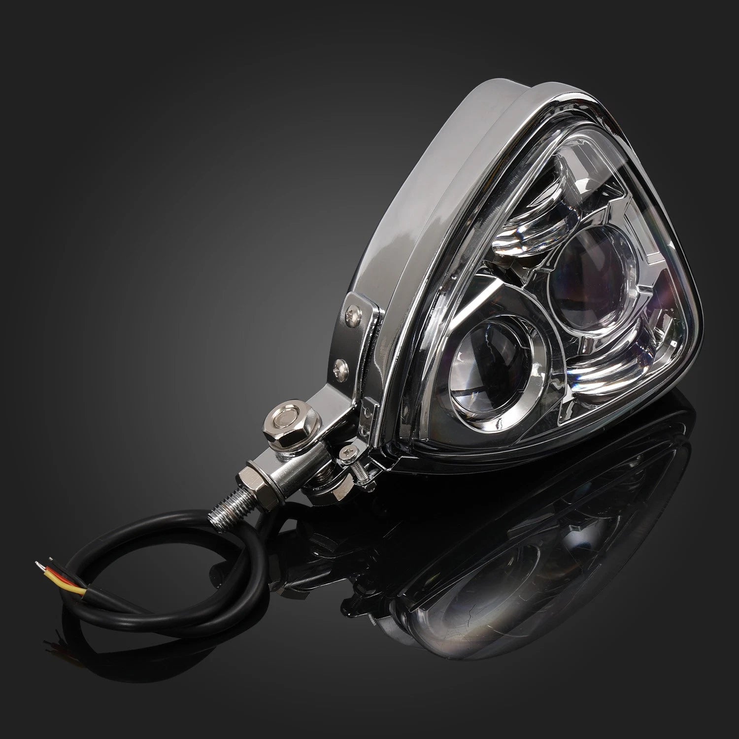 Chrome Motorcycle Triangle Headlight Lamp for Harley Honda Suzuki (Fitment)