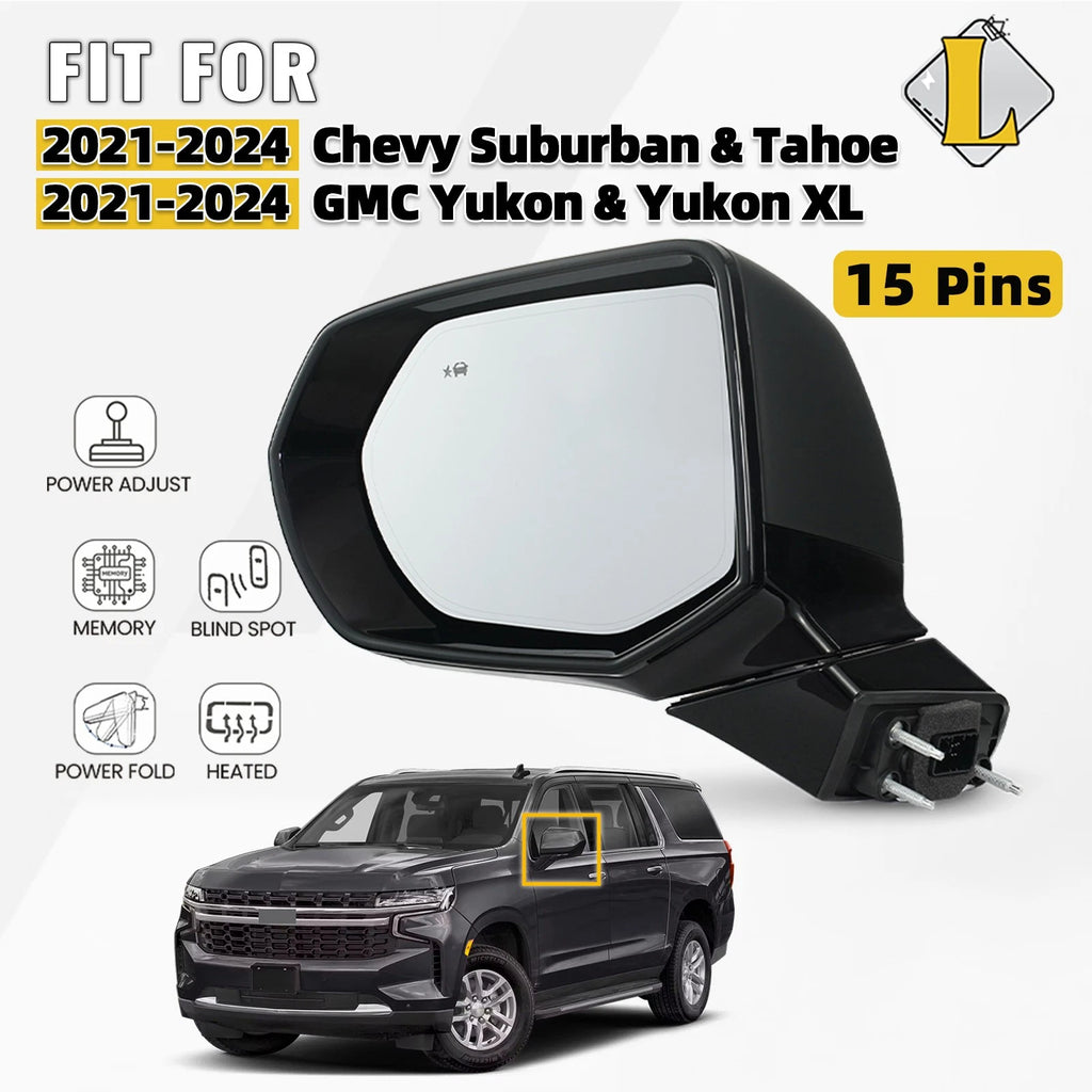 Power Fold Side Mirror for Chevy Suburban Tahoe GMC Yukon (2021–2024) 15 Pins