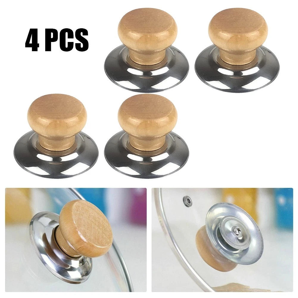 Pot Lid Knob with Wood Handle for Universal Use (2.24 x 1.54 Inch)