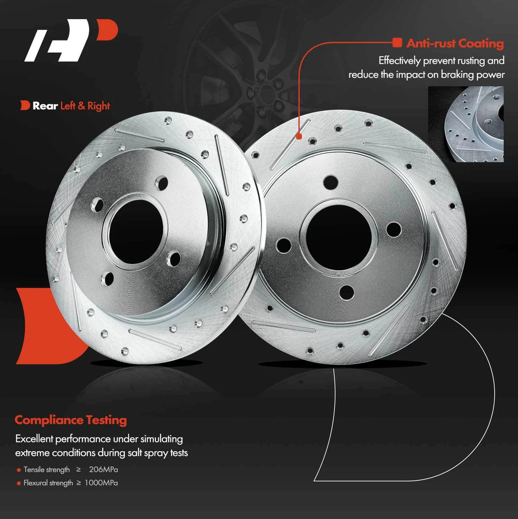 Rear Drilled Brake Rotors for Ford Focus (2001–2007) Fiesta (2014–2019)