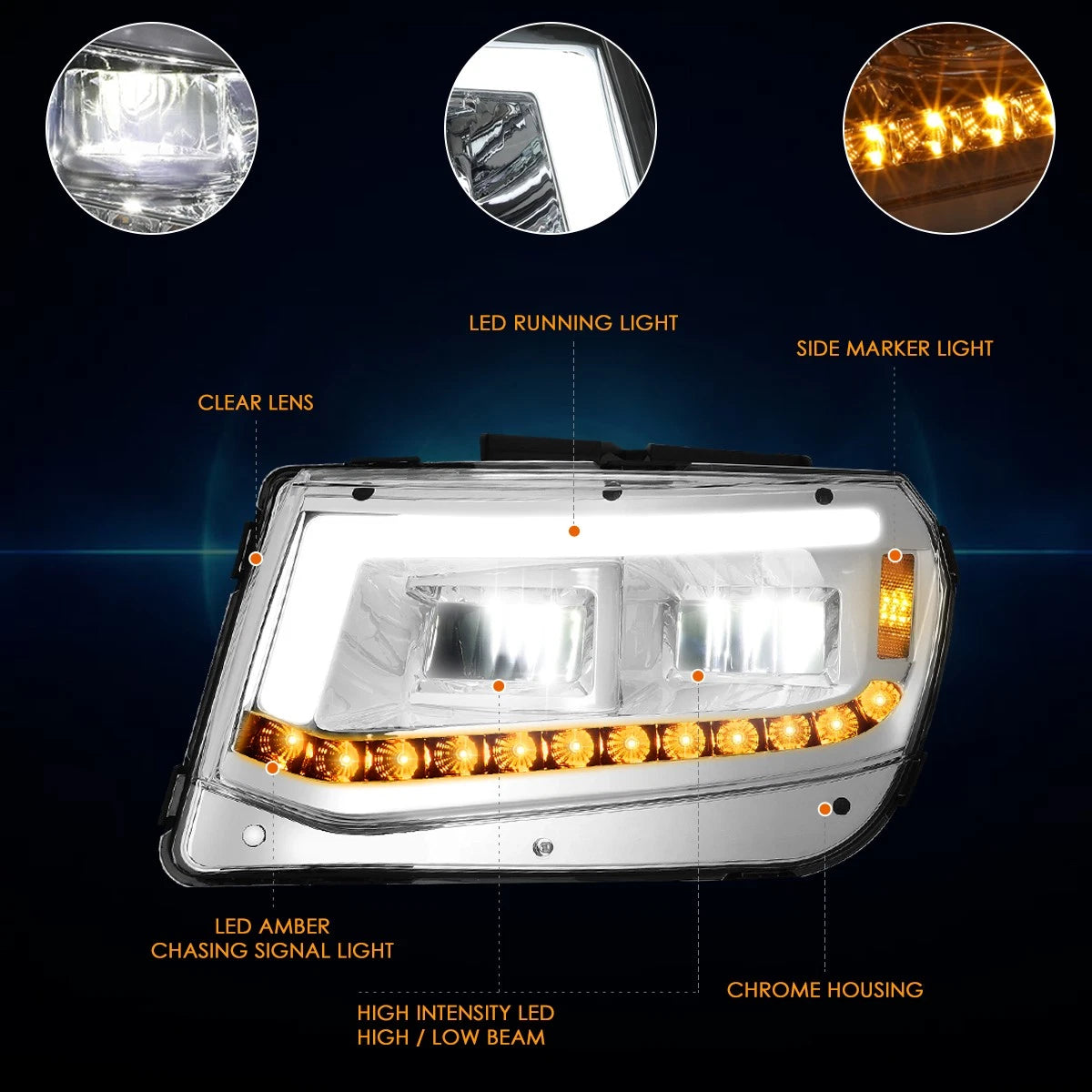 LED DRL + Sequential Turn Signal Headlights for Chevy Camaro (2014–2015) Chrome Housing