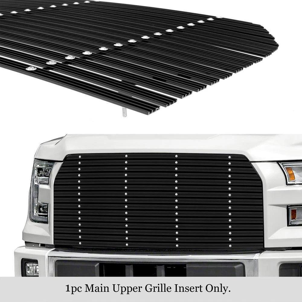 Upper Aluminum Black Wide Rivet Billet Grille Insert for Ford F-150 (2015-2017)
