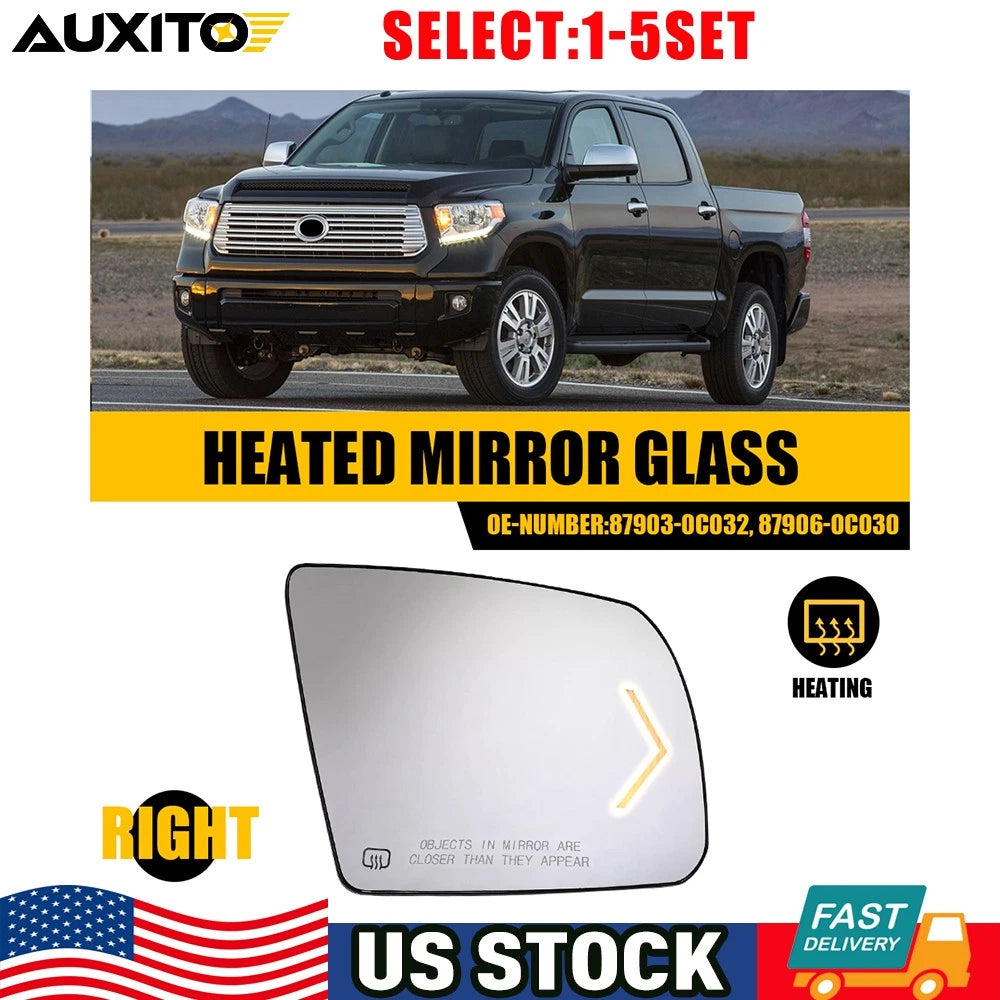 Heated Right Side Mirror Glass Turn Signal for Toyota Tundra Sequoia (2007–2020)