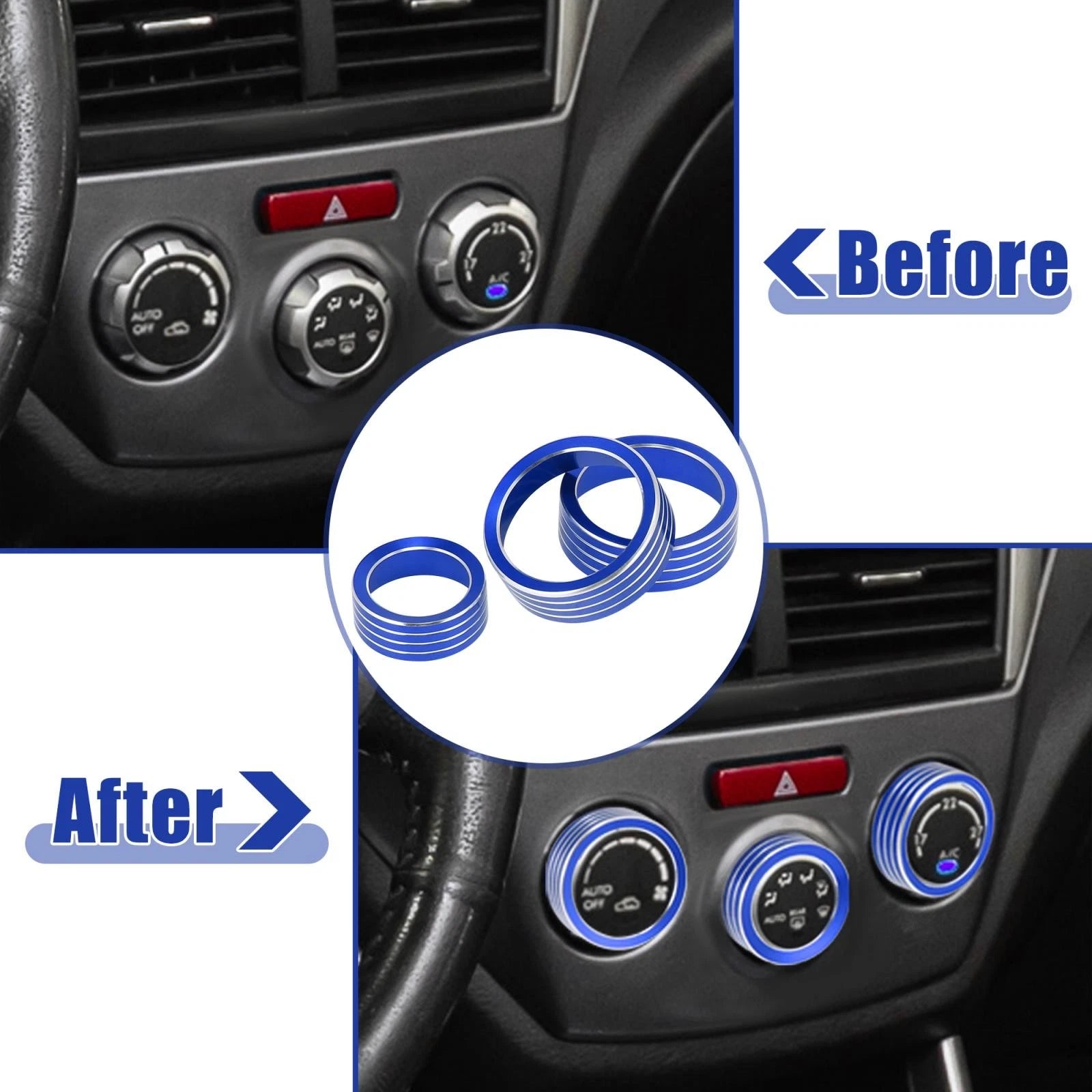3pcs Blue AC Climate Control Knob Trim Cover for Subaru Forester (2019–2021)
