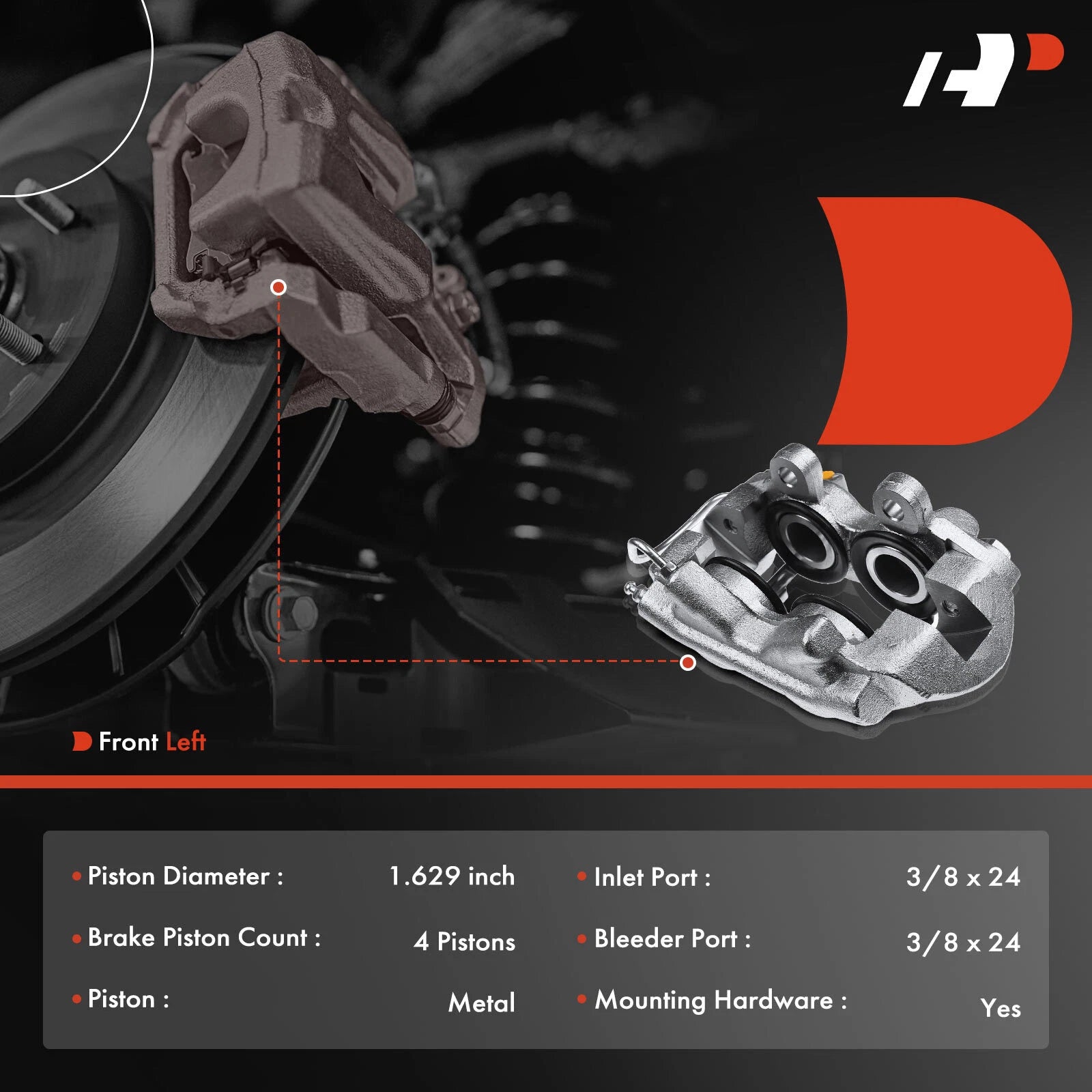 4-Piston Front Left Brake Caliper for Ford Mustang (1965-1966)