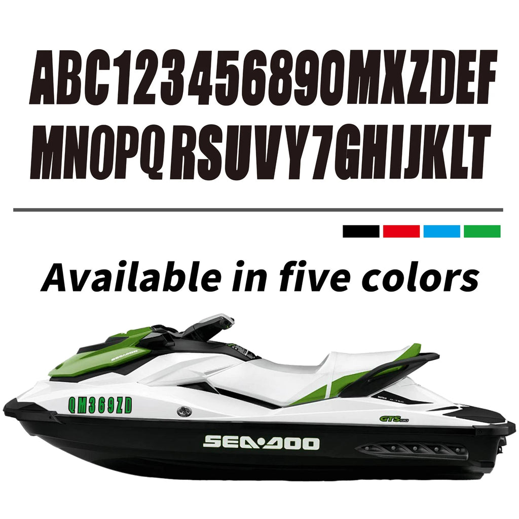 Set of 4 Black Boat Registration Numbers & Letters Marine Vinyl Decals