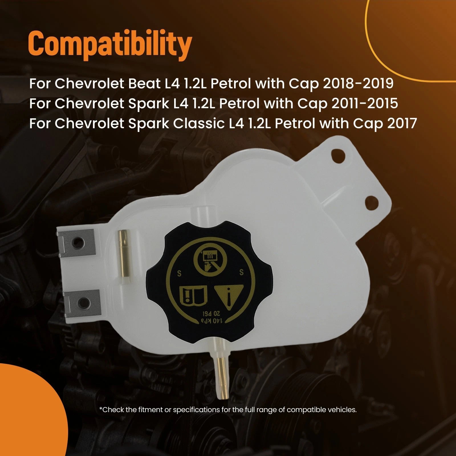 Coolant Overflow Tank with Cap for Chevrolet Beat Spark (2011-2019)