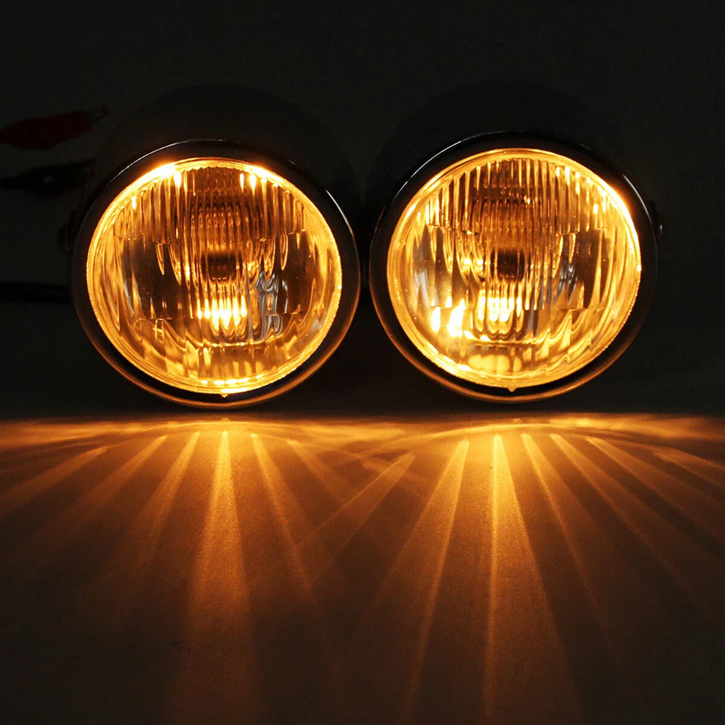 Dual Twin Front Headlight Lamp w/ Bracket for Harley Motorcycle
