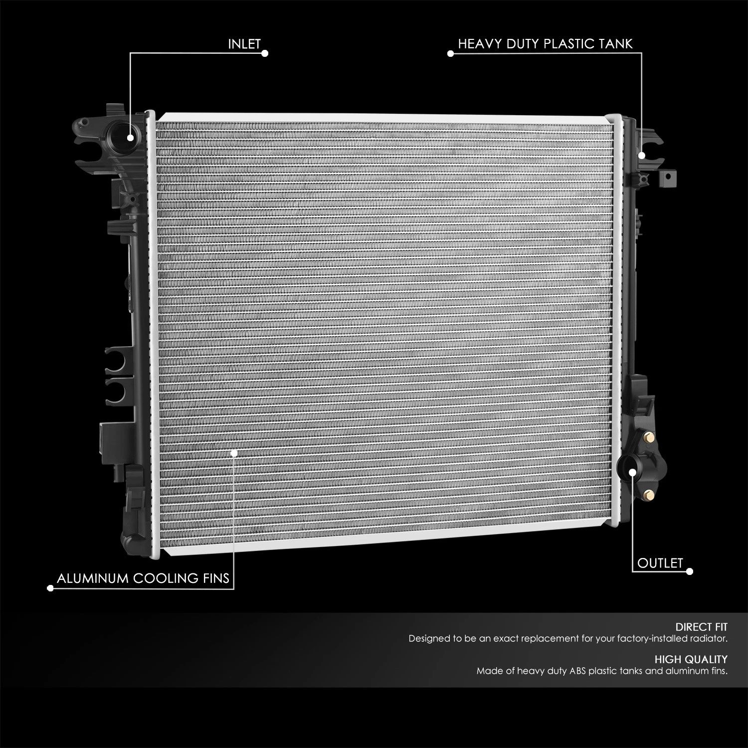 Aluminum Core Radiator for Jeep Gladiator Wrangler JL 2.0L 3.6L (2018–2023) DPI 13754