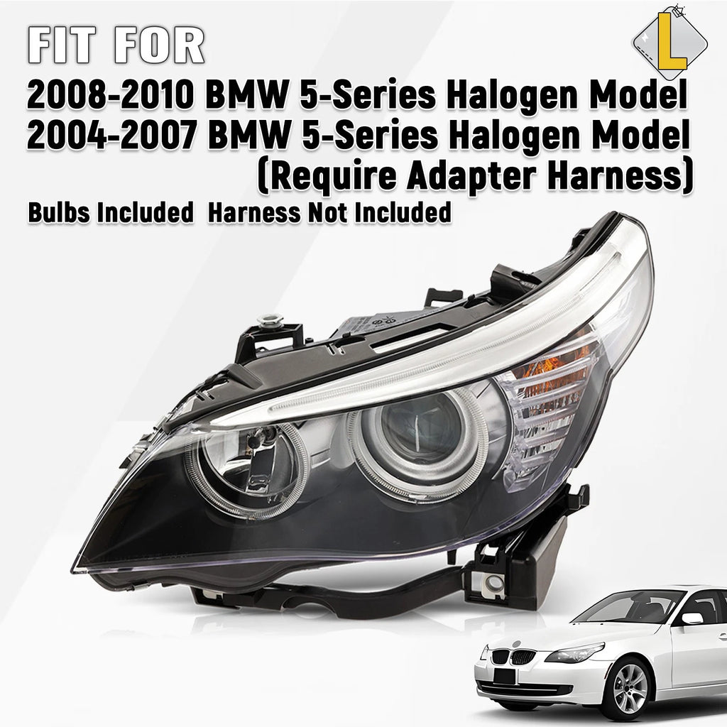 Headlight Halogen W/Bulbs Left for BMW 5-Series E60 E61 (2004–2010)