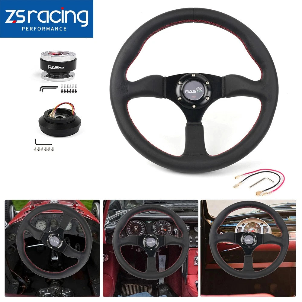 Genuine Leather Steering Wheel with Quick Release & Hub Adapter for Ford Mustang (1984–2004)