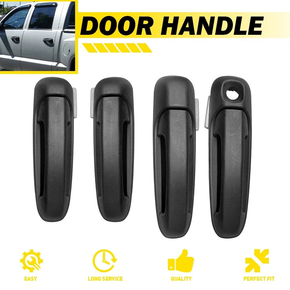 Set of 4 Door Handles for Dodge Ram 1500, Dakota (2002–2010) - Black