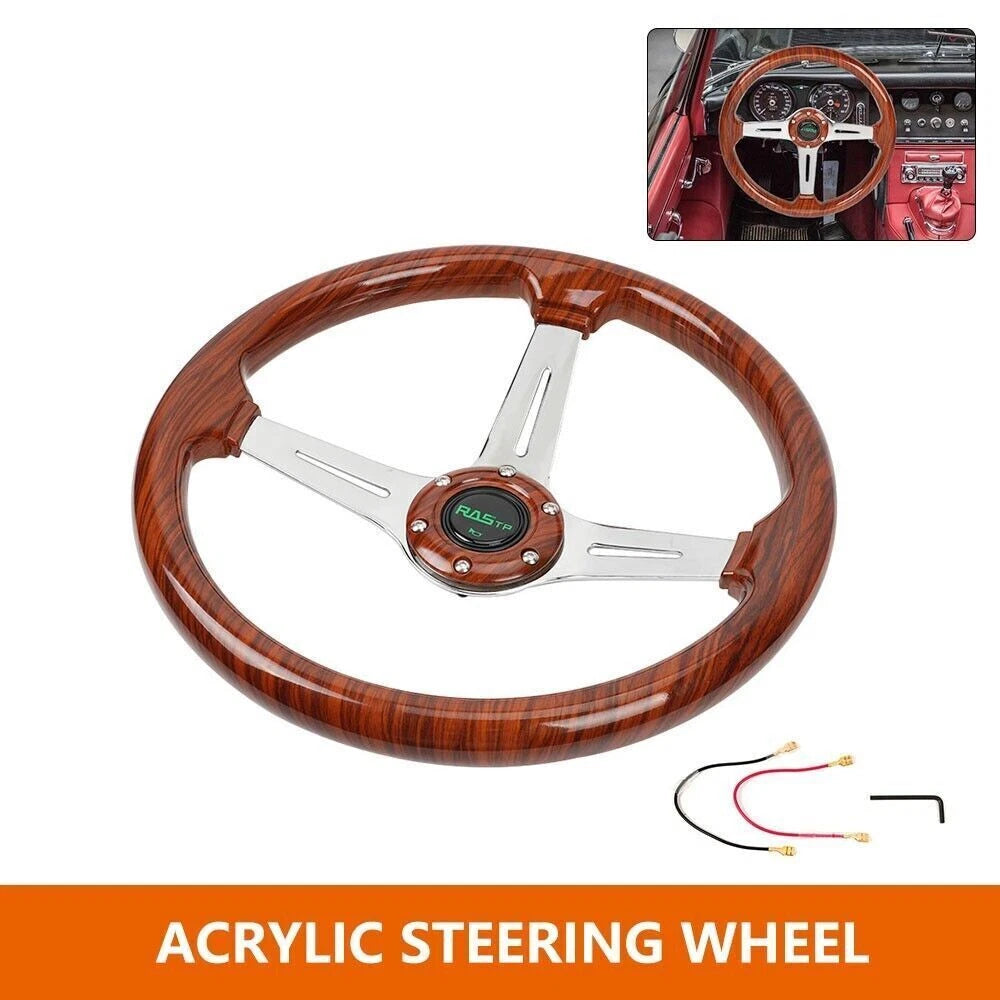 14 Inch 6 Bolt Steering Wheel Slotted 3 Spoke for Universal Fit