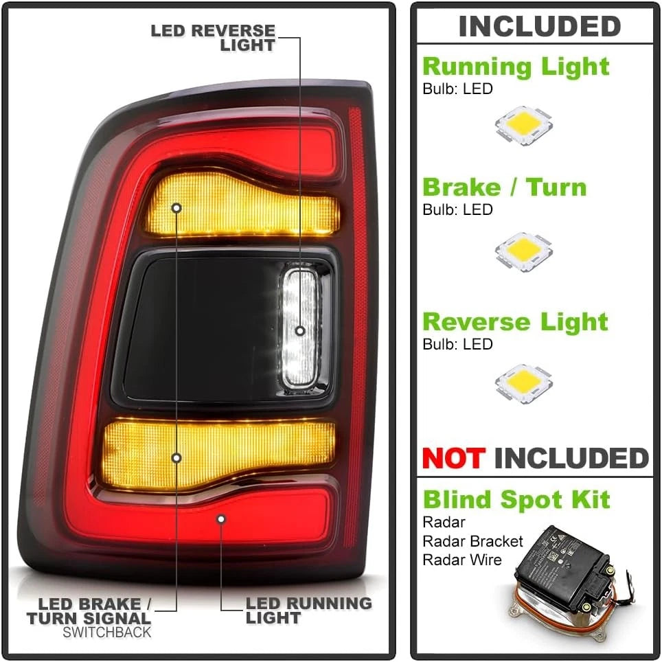 Driver LED Tail Light w/ Blind Spot for Dodge RAM 2500 3500 (2019–2024)