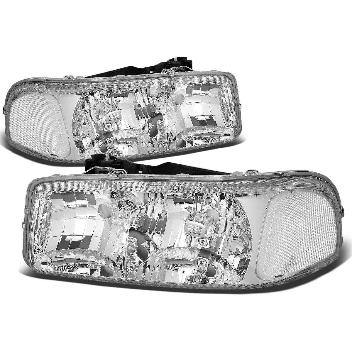 Chrome Housing Headlight + Clear Corner + Smoke LED Fog Light Kit for GMC Sierra/Yukon (1999–2006)
