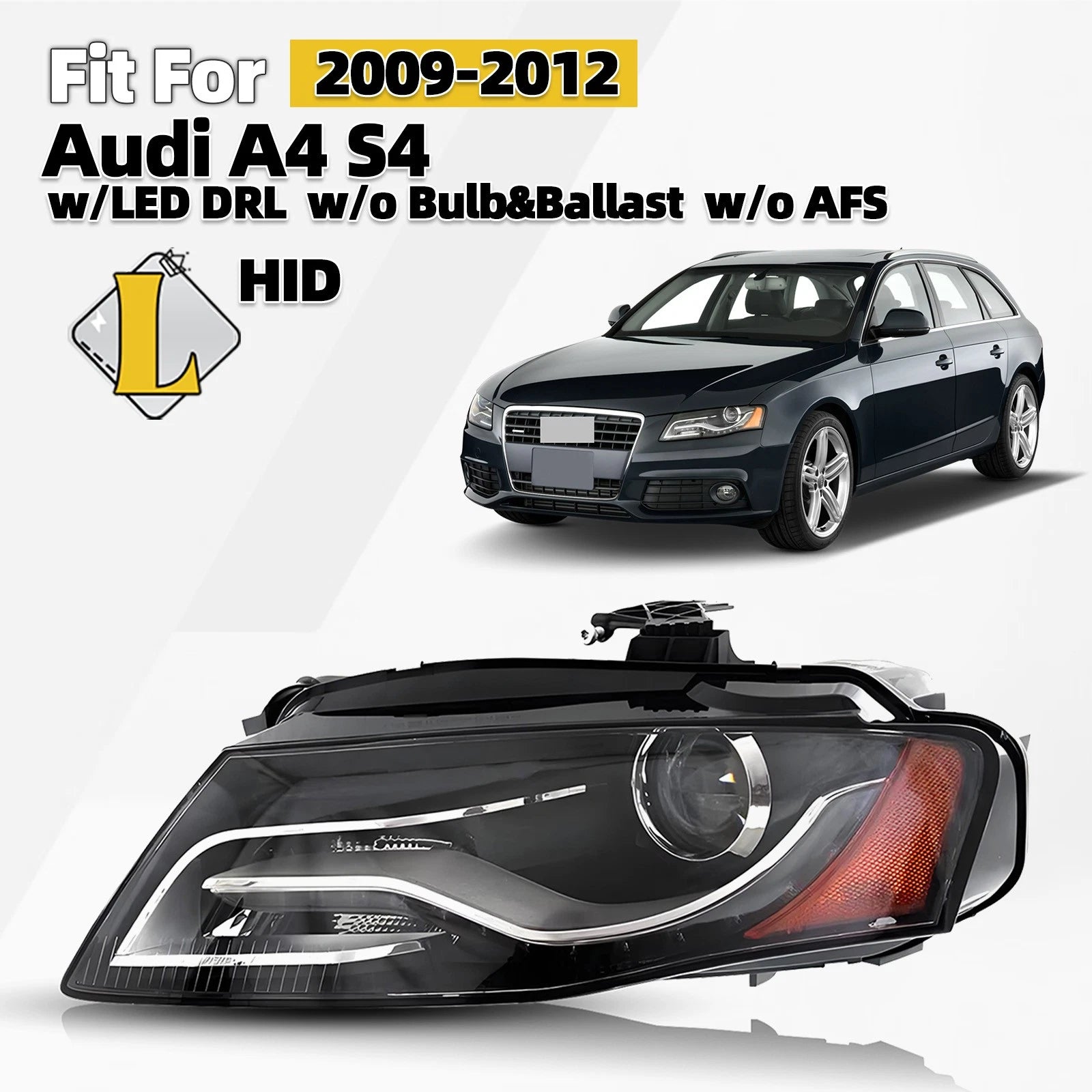 HID Headlight with LED DRL for Audi A4 S4 (2009–2012) - Left Driver