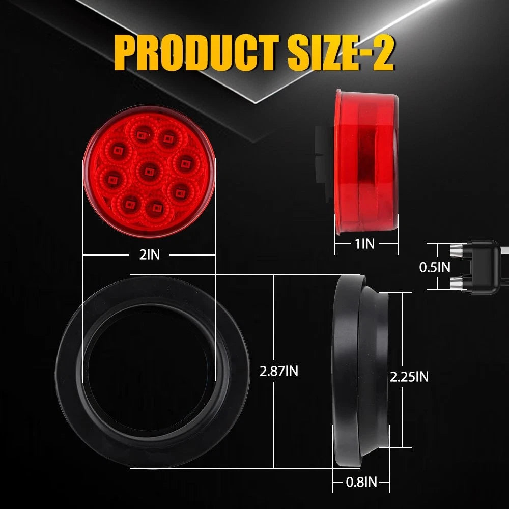 10pcs LED Round Trailer Marker Light for Truck RV (2" Red White)
