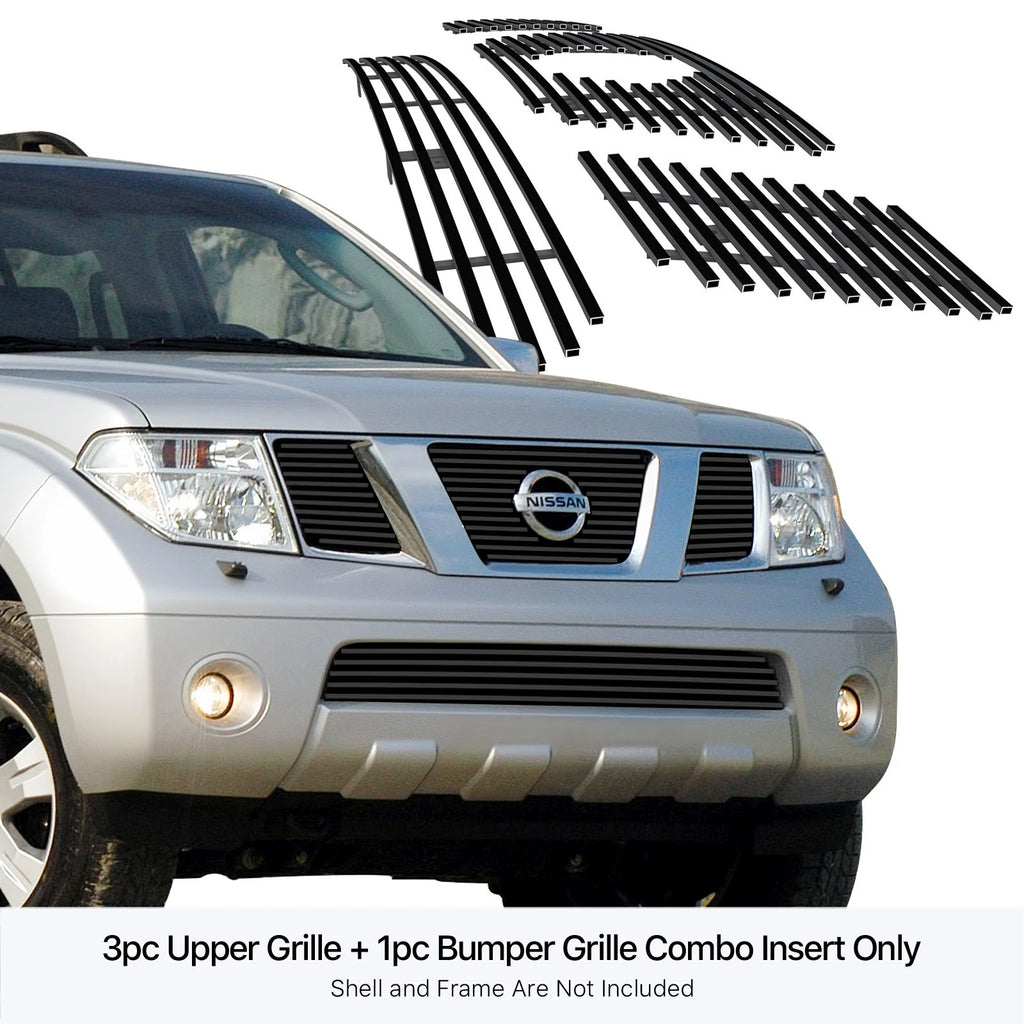 Black Billet Grill Insert Combo for Nissan Pathfinder Frontier (2005-2008)