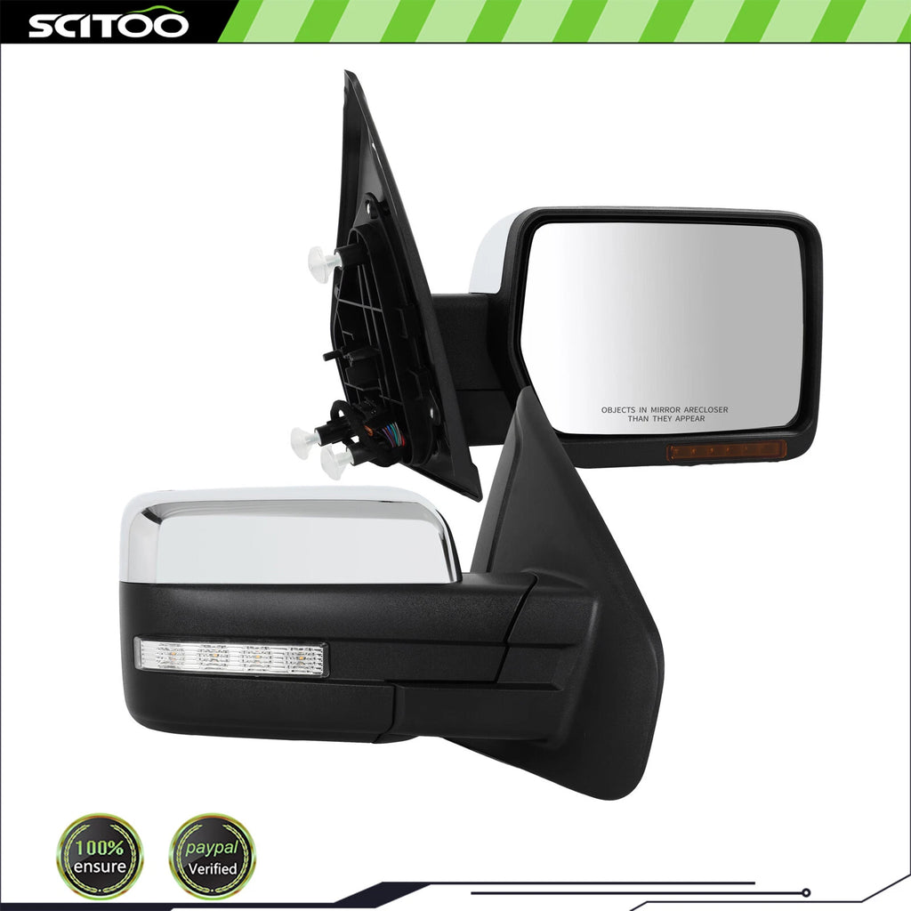 Tow Mirrors for Ford F150 (2004–2014) Chrome Power Heated Puddle Light