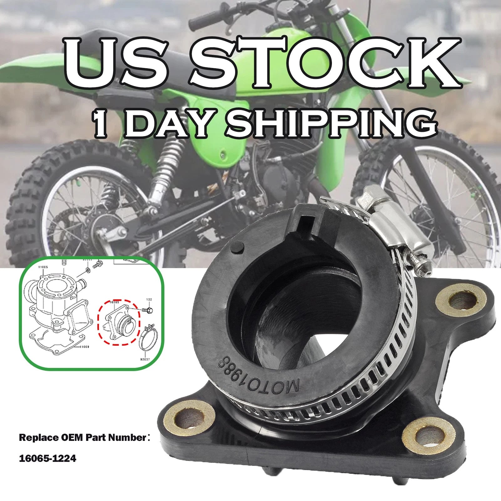 Carb Joint Intake Manifold Boot for Kawasaki KX80 KX100 (1991–2000) 16065-1224