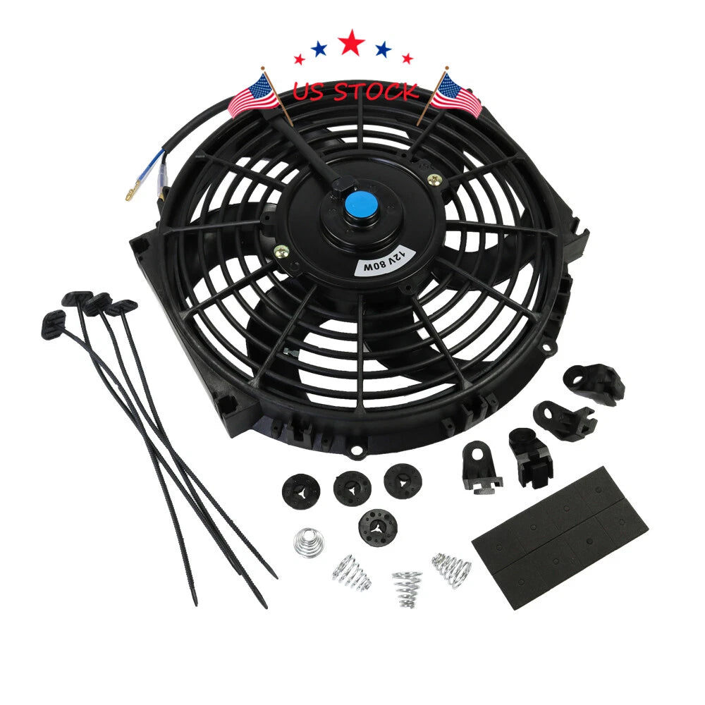 2X Electric Radiator Slim Cooling Fan 10" for Universal Fit (12V)