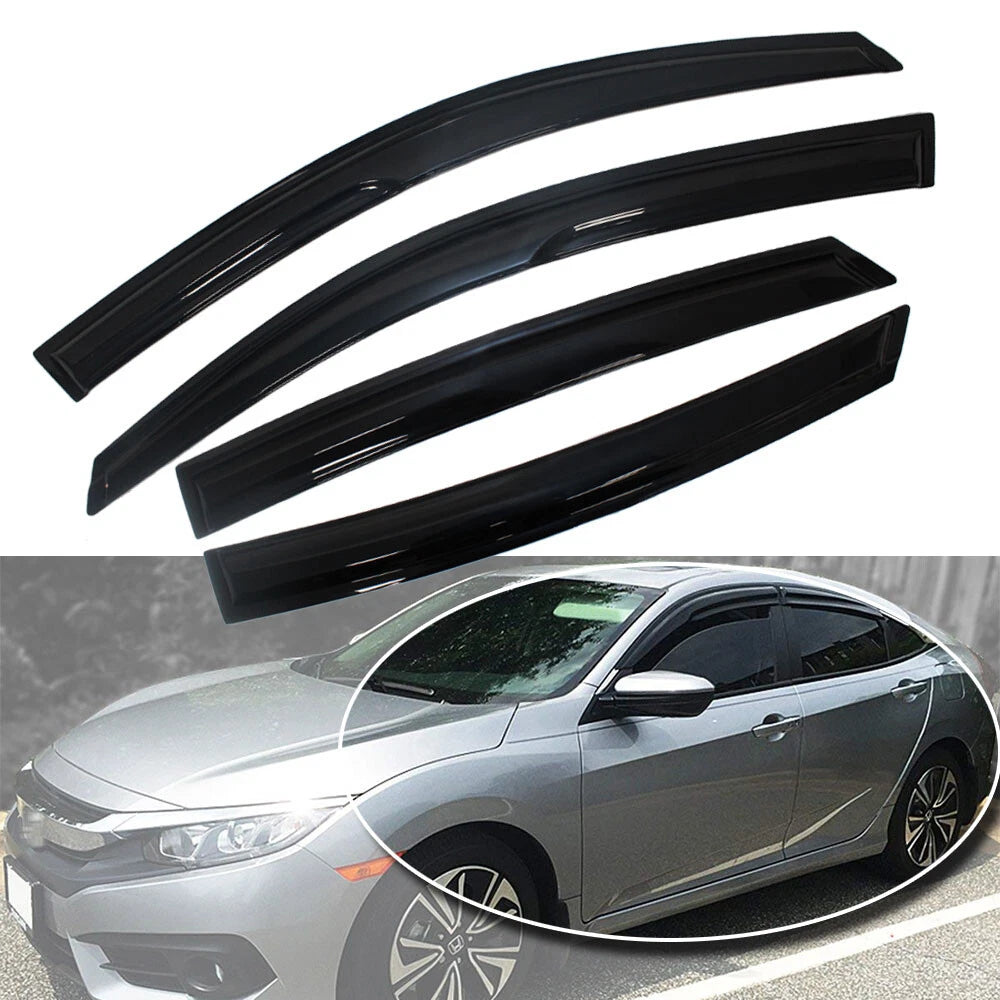 Wavy Mugen Black Window Visor Rain Guard Deflector for Honda Civic Sedan (2016–2021)