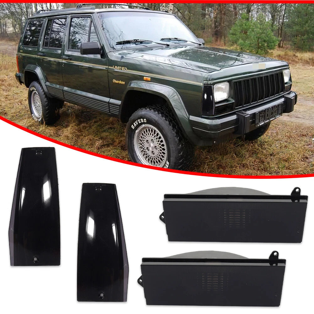 4X Smoke Front Signal and Side Marker Lights for Jeep Cherokee (1984–1996)