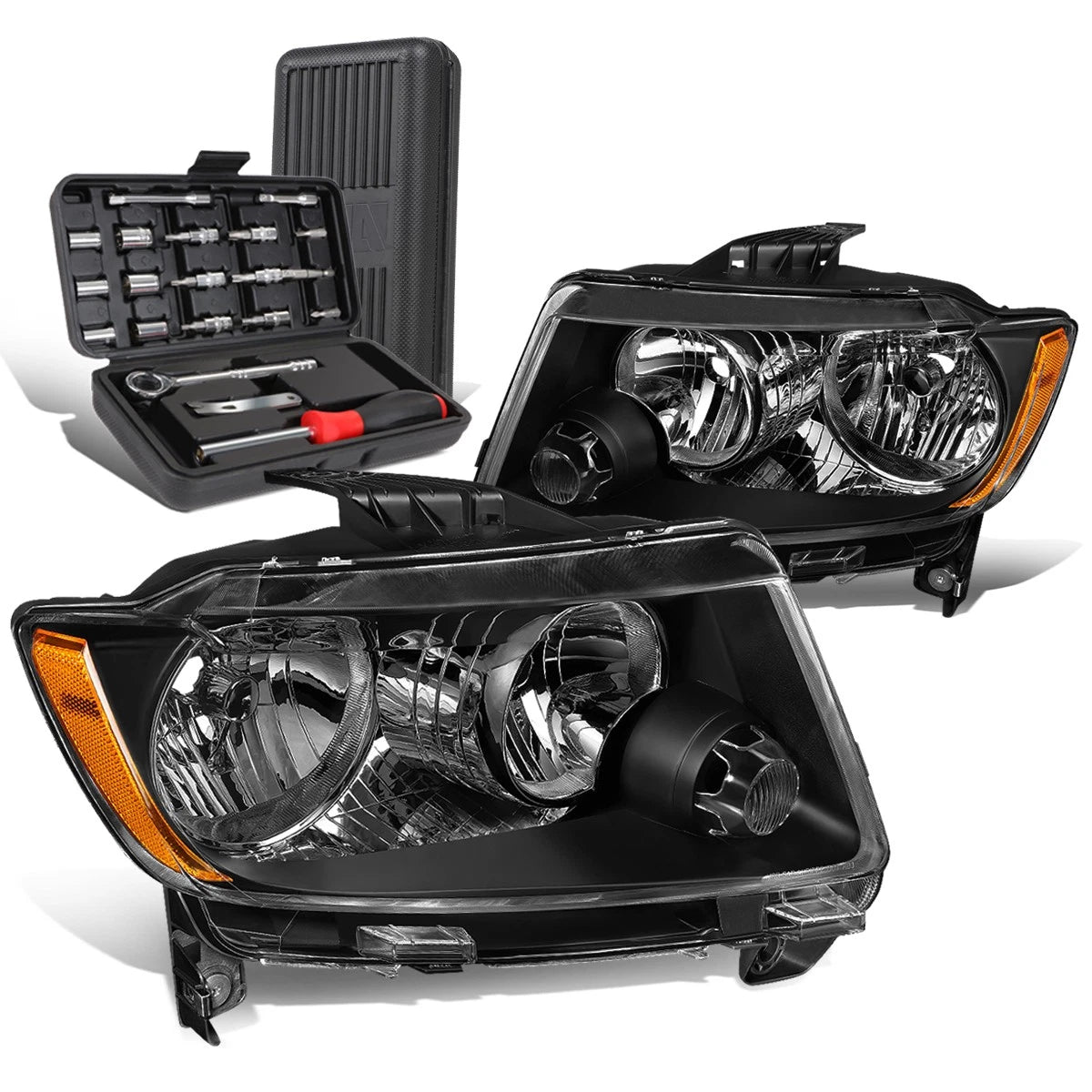 Pair of Headlight Lamps for Jeep Grand Cherokee (2011–2013) Black/Amber