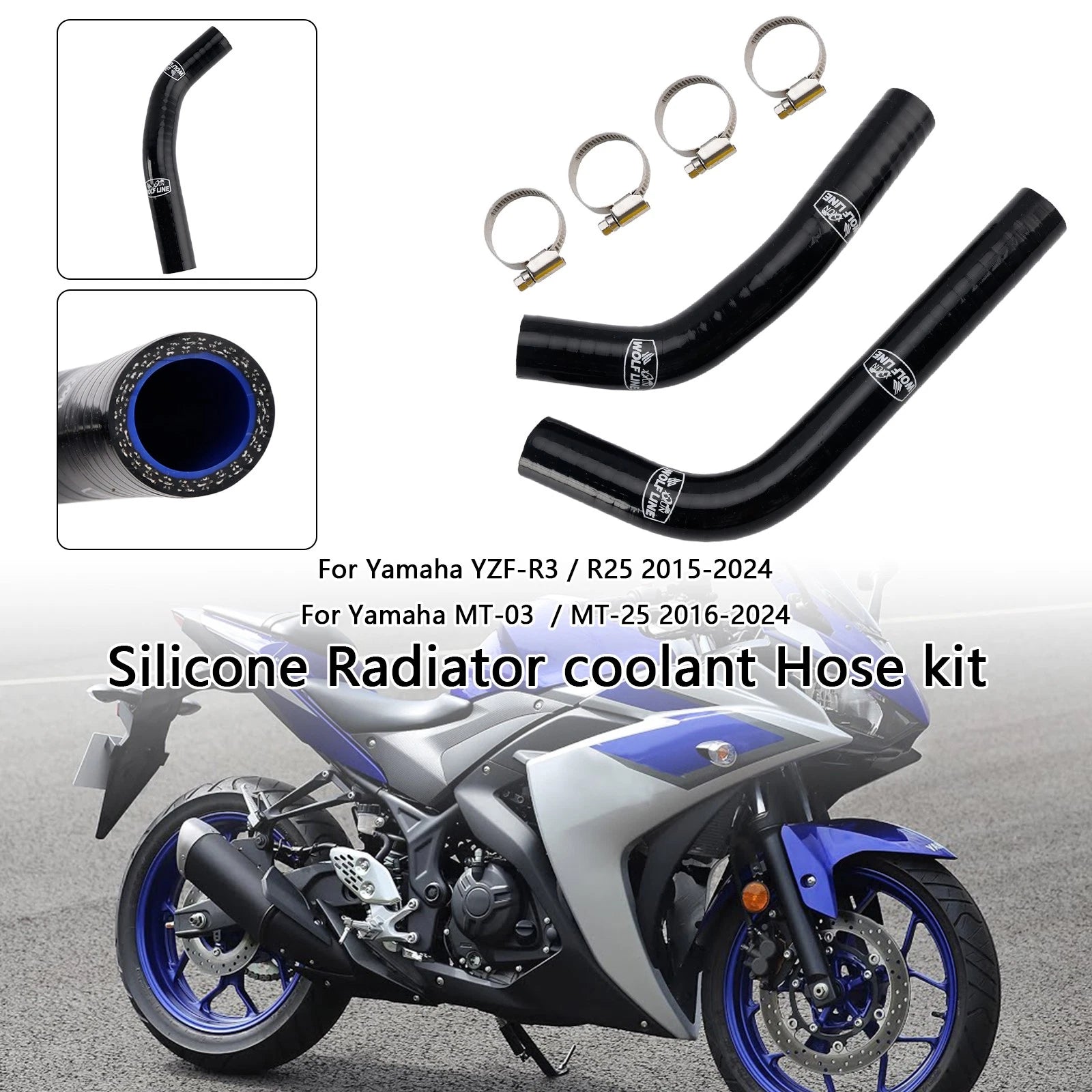 Silicone Radiator Coolant Hose for Yamaha MT-03 MT-25 YZF R3 R25 (2015–2024)