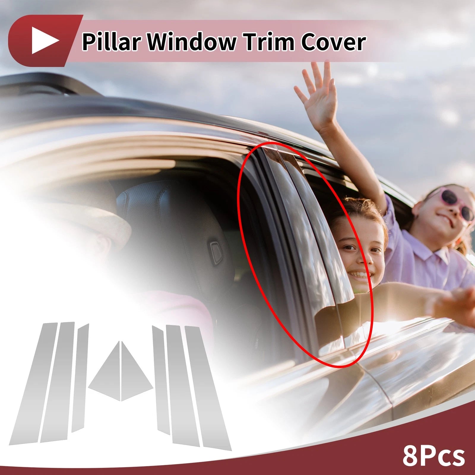 Set of 8 Car Door Pillar Window Trim for Kia Niro (2017–2020) Chrome