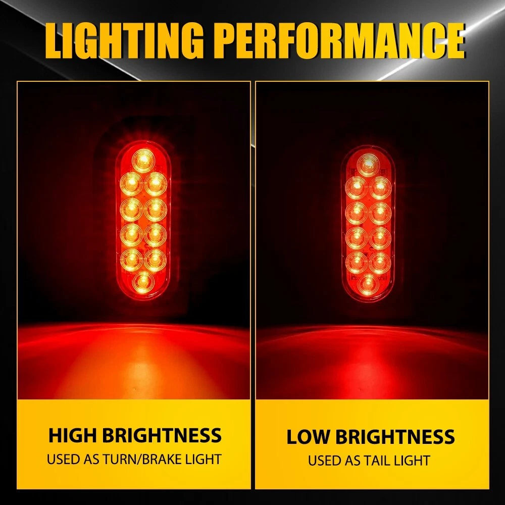 2X 6" LED Red Oval Stop Turn Brake Tail Lights for Trailer Truck
