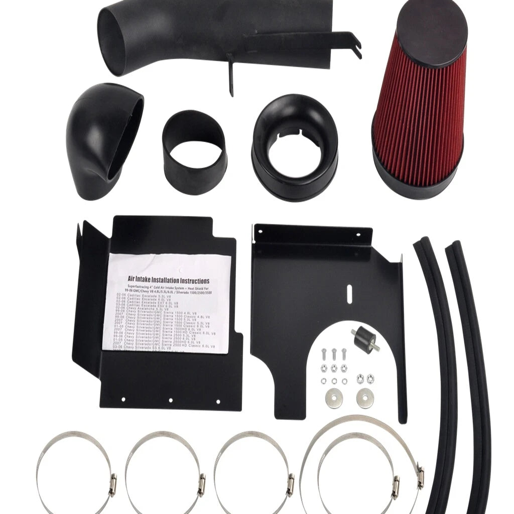 Cold Air Intake Kit for Chevy GMC V8 4.8L/5.3L/6.0L (1999–2007) 4" Red