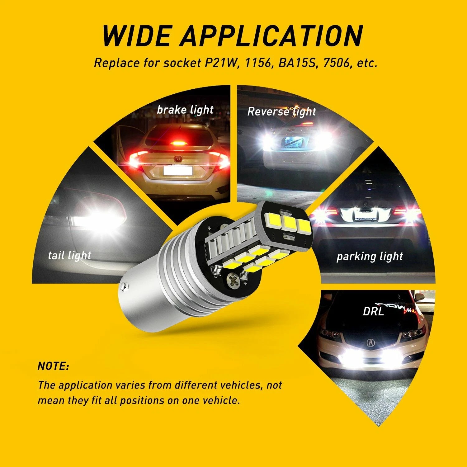 2X No Flash CANBUS 1156 LED Daytime Running Light Bulbs for Cars (12V)