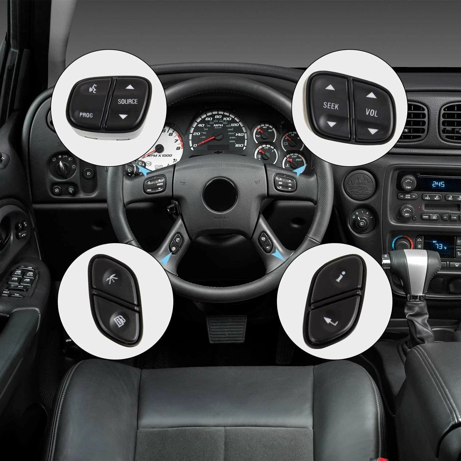 Set of 4 Steering Wheel Switch Control Buttons for Chevy Silverado (2003â2007)