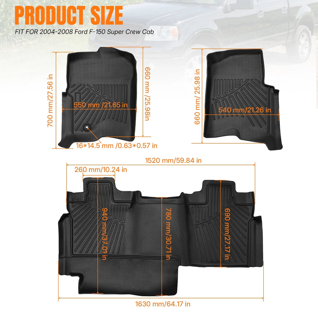 Set of 2 Floor Mats Liners for Ford F-150 Super Crew Cab (2004–2008)