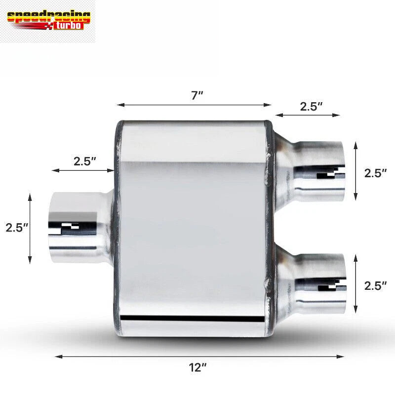 2.5" Center Inlet Dual Outlet Performance Exhaust Muffler for