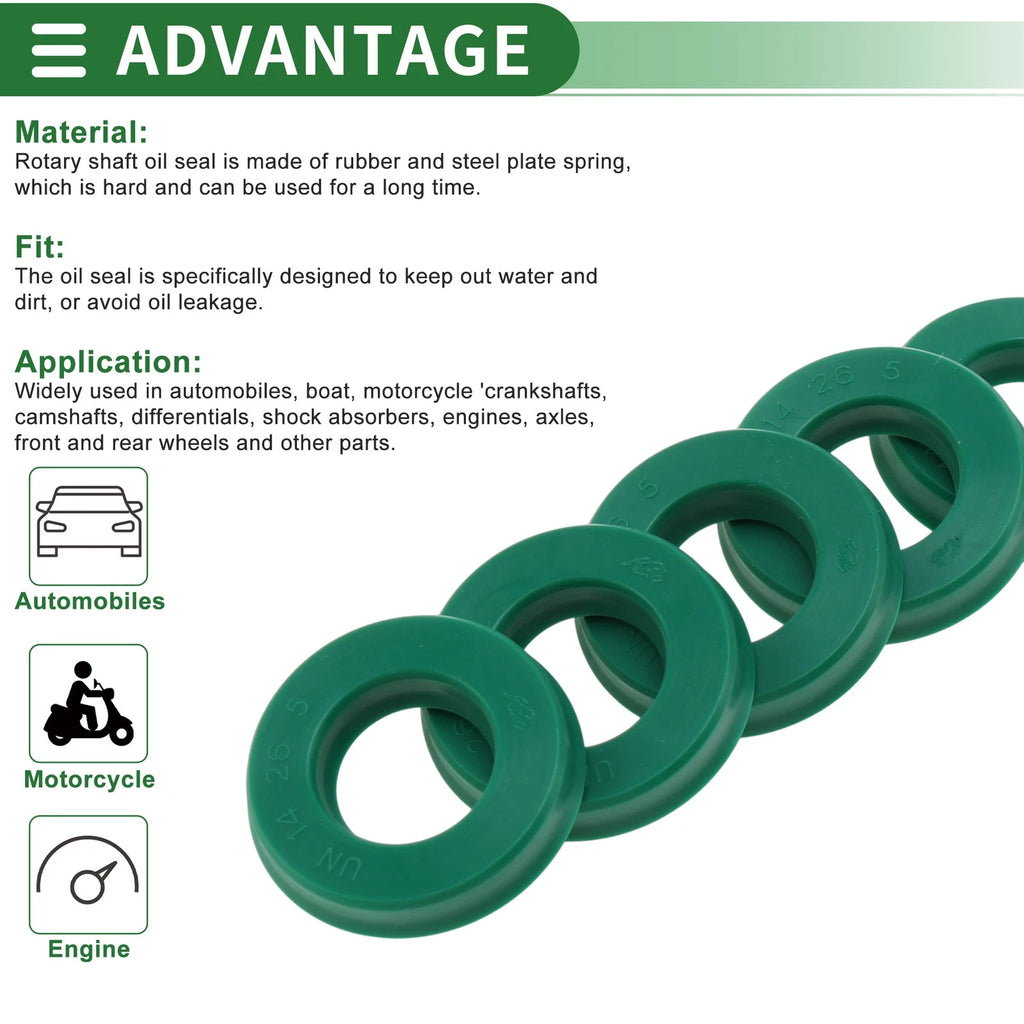 Set of 5 Oil Seal Rotary Shaft Seal 14x26x5mm High Pressure for Automotive