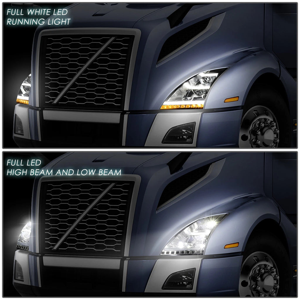 Full LED DRL Sequential Signal Headlight Lamps for Volvo VNL VNR (2018–2024)
